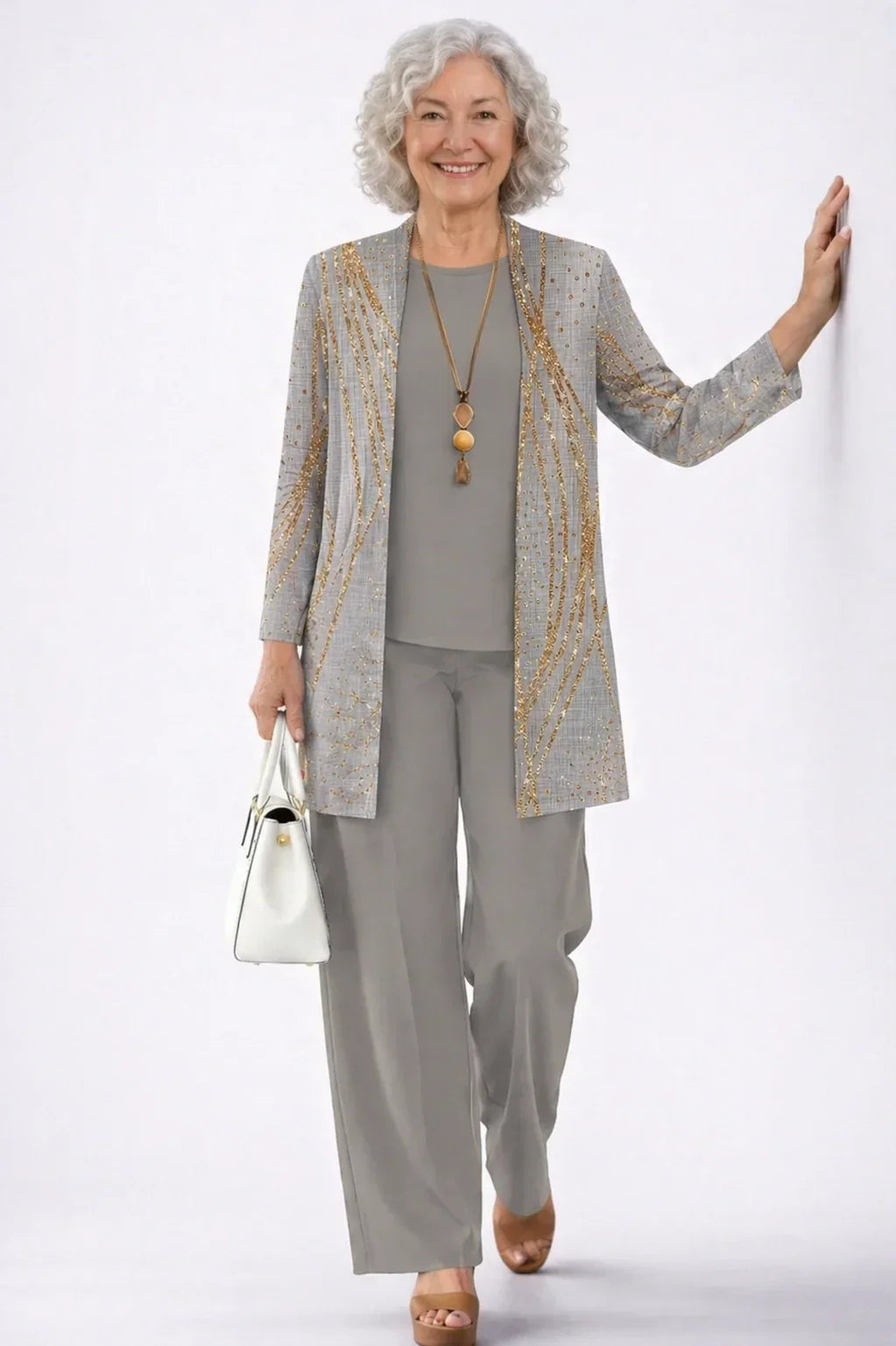 Azura | Dove Gray and Gold Three-Piece Set