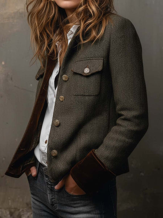 Theresa | Vintage Chevron Blazer with Contrast Piping