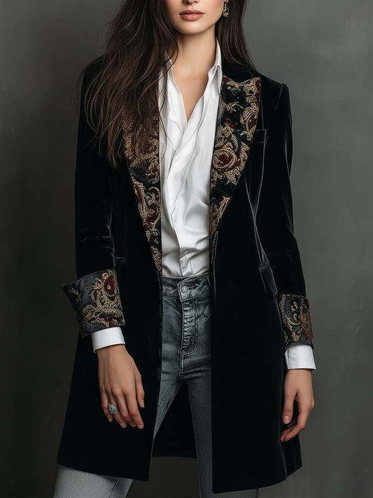 Veronica | Black Baroque Print Fitted Blazer