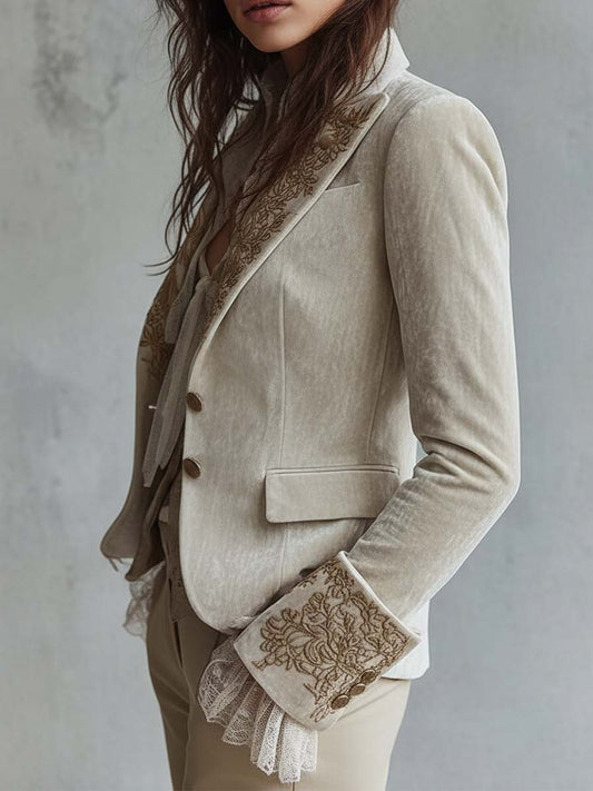 Geraldine | Ivory Embroidered Tailored Blazer