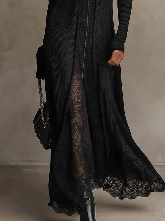 Vivian | Rib-Knit Maxi Dress with Lace