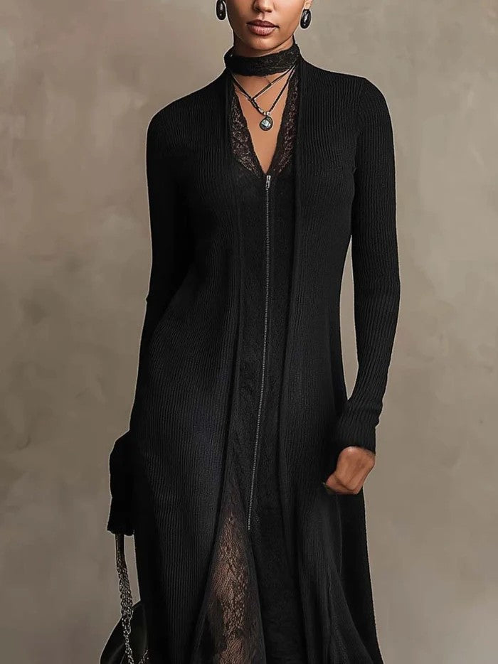 Vivian | Rib-Knit Maxi Dress with Lace