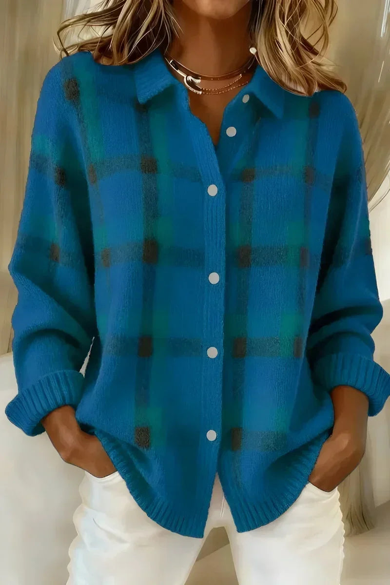 Clotilde | Cardigan à carreaux en maille brossée