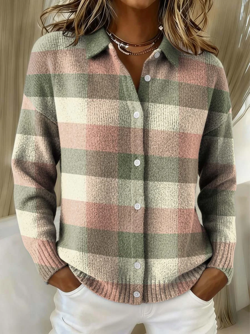 Angèle | Cardigan en maille à carreaux pastel