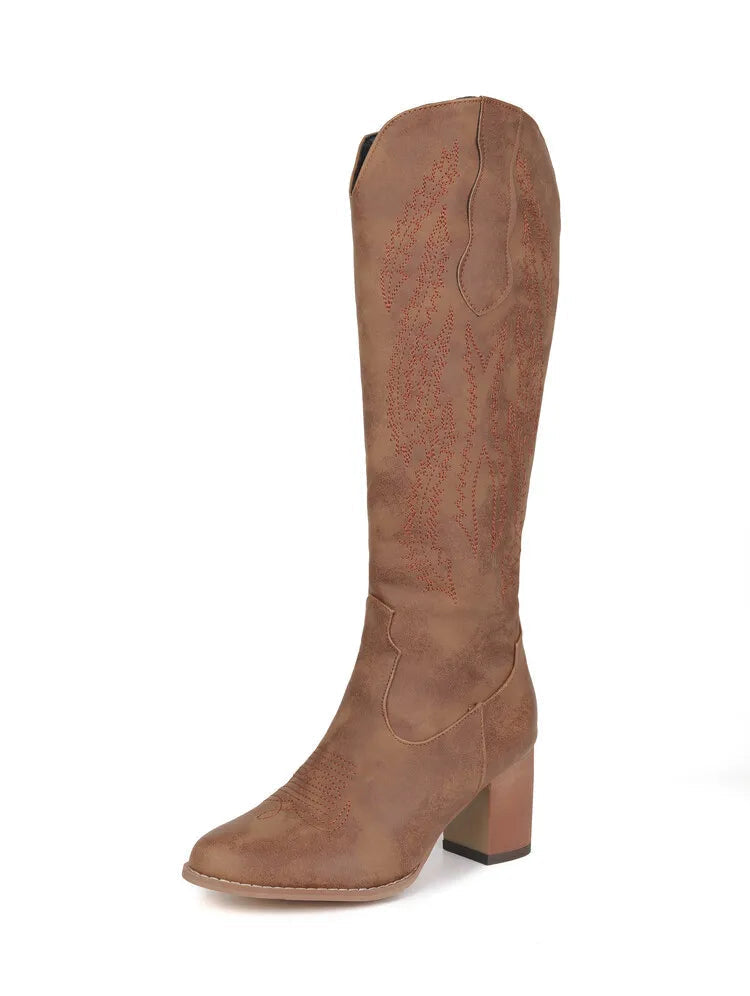 Bottes de cowboy hautes marron pour femme