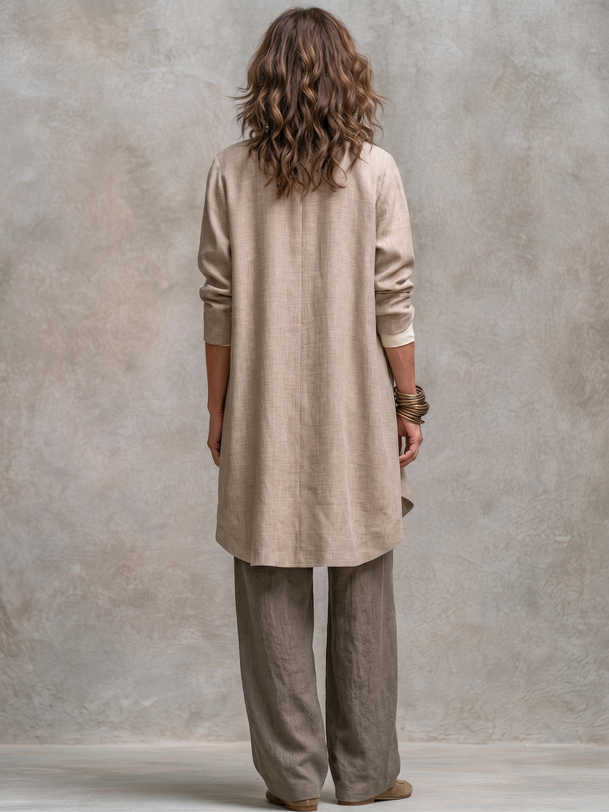 Solène | Ensemble trois pièces avec pantalon palazzo, beige et gris
