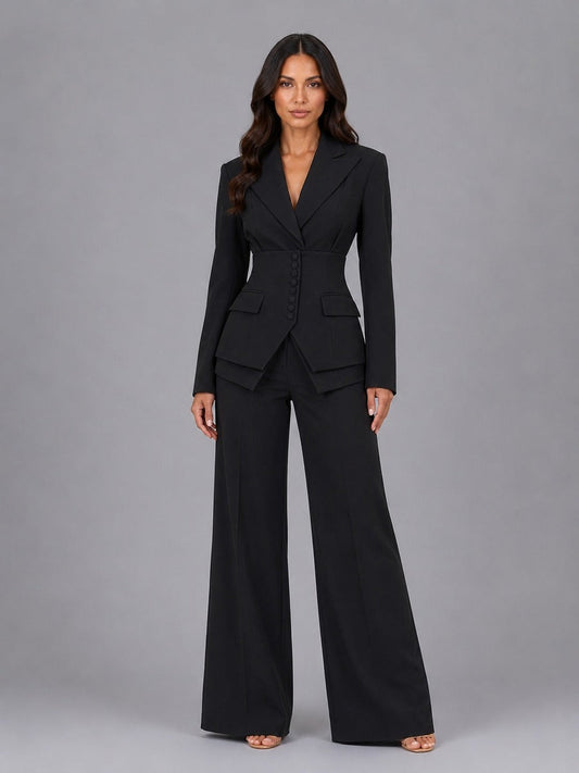Bérénice | Ensemble deux pièces avec blazer cintré et pantalon palazzo