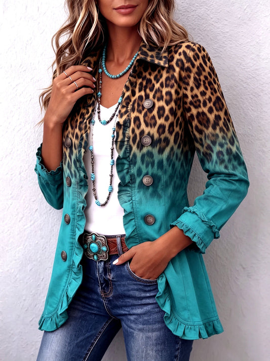Phyllis | Ombré Leopard Blazer with Ruffles
