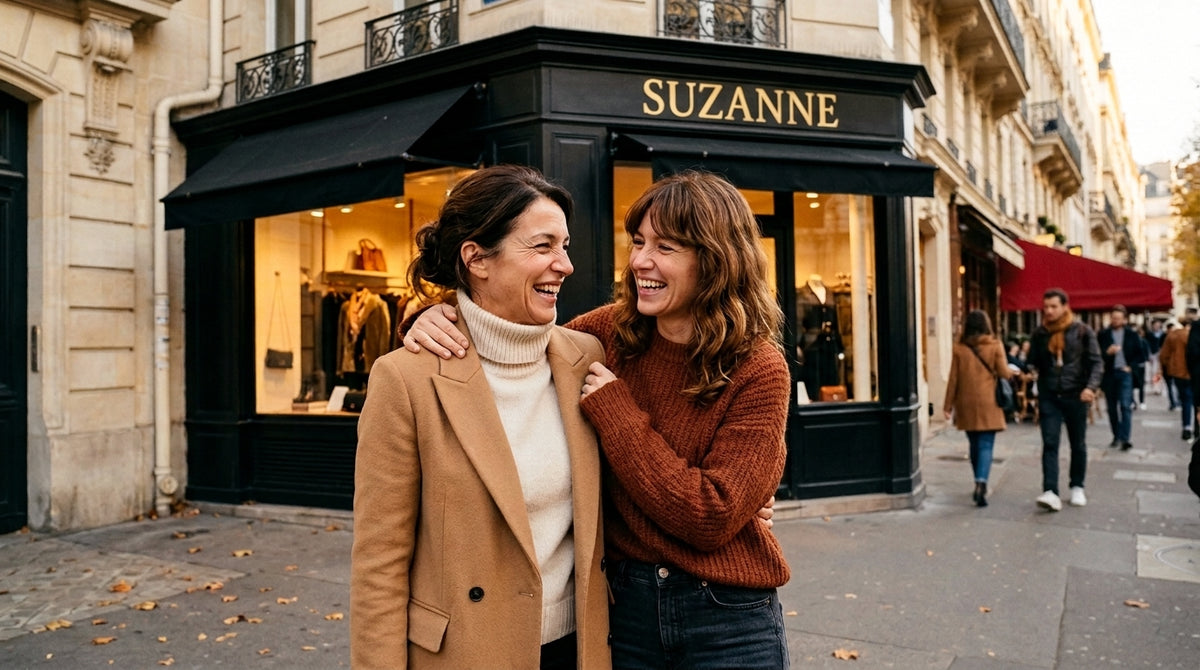 Camille et Juliette devant la boutique Suzanne, rue du Cherche-Midi