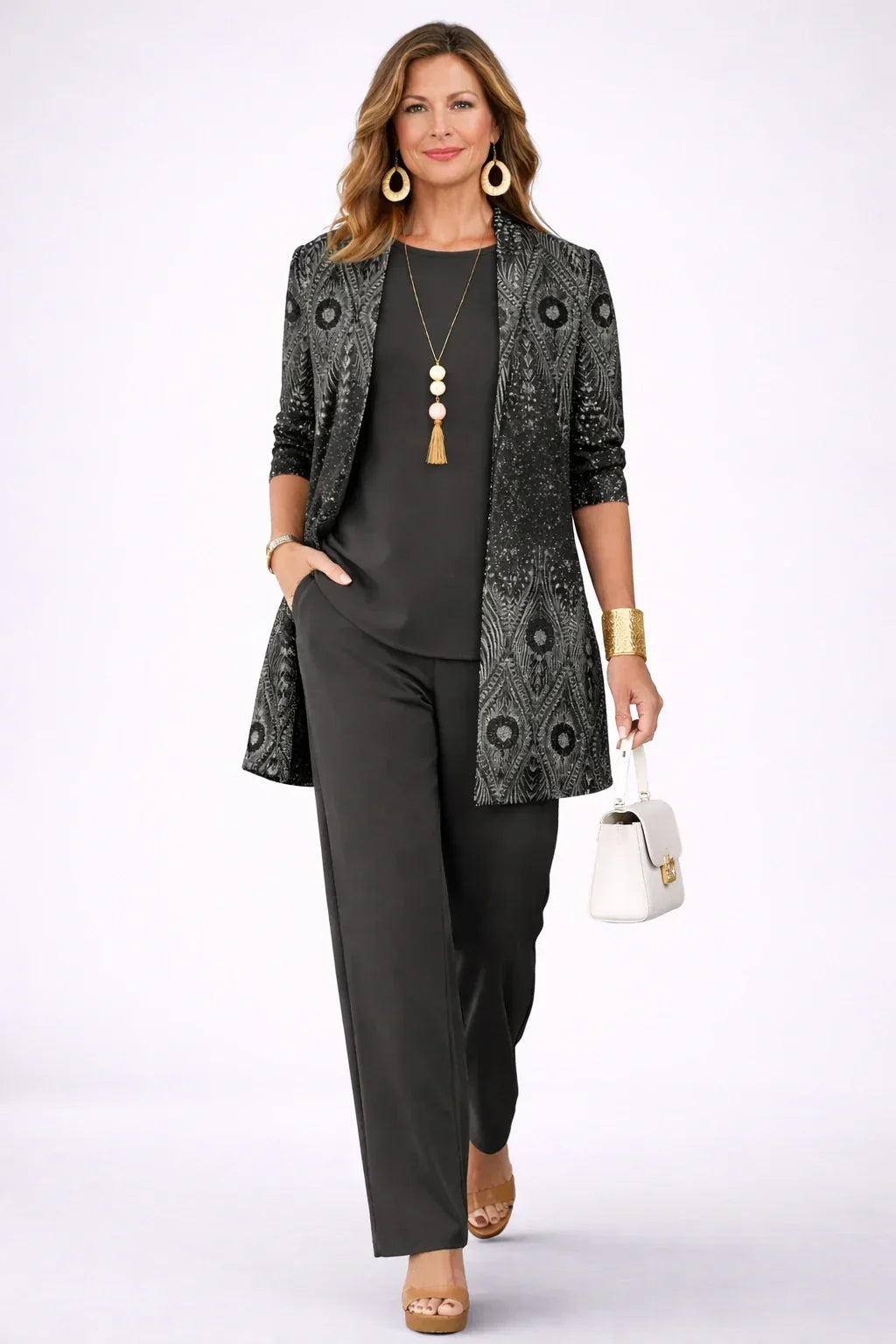 Vera | Ensemble trois pièces paisley noir & argent