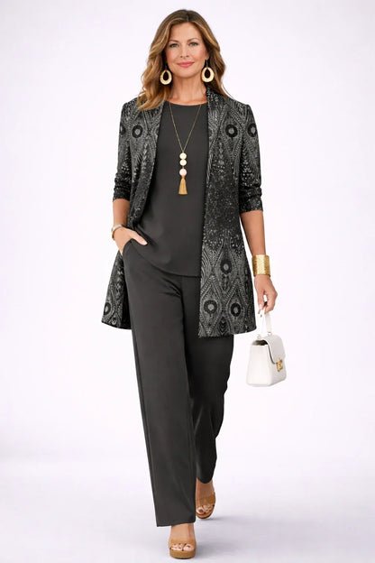 Vera | Ensemble trois pièces paisley noir & argent