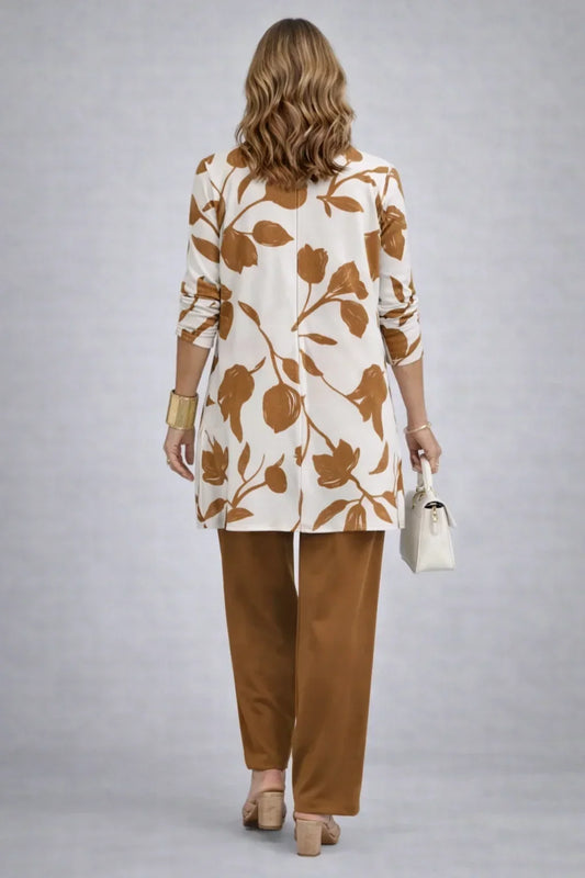 Henrietta | Caramel Leaf-Print Three-Piece Set