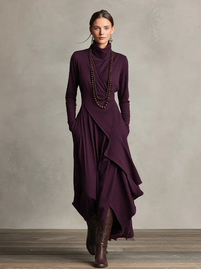 Rosalind | Robe longue bohème à col roulé et drapé asymétrique