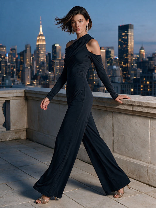 Lucille | Black One-Shoulder Wide-Leg Jumpsuit