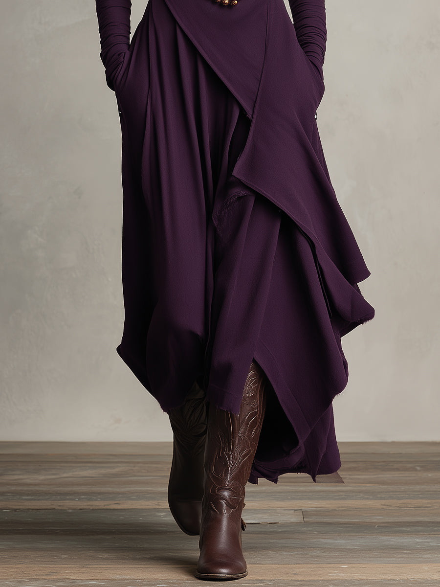 Rosalind | Robe longue bohème à col roulé et drapé asymétrique
