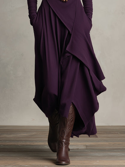 Rosalind | Robe longue bohème à col roulé et drapé asymétrique
