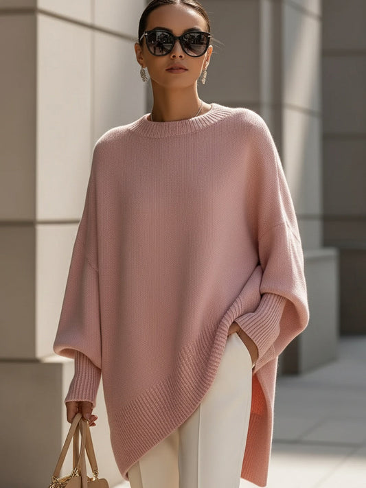 Pull oversize drapé rose à large encolure