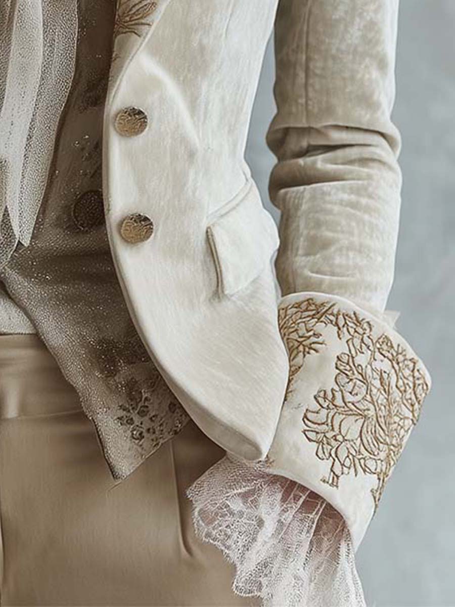 Geraldine | Ivory Embroidered Tailored Blazer
