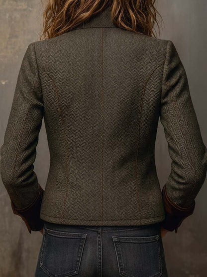 Theresa | Vintage Chevron Blazer with Contrast Piping