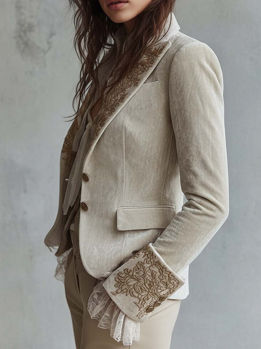 Geraldine | Ivory Embroidered Tailored Blazer