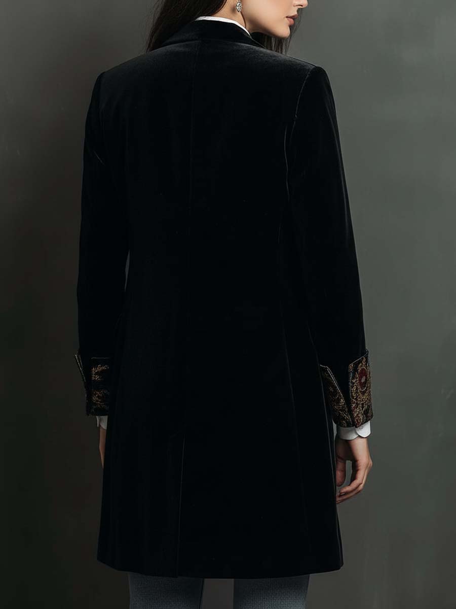 Véronique | Blazer ajusté noir à imprimé baroque