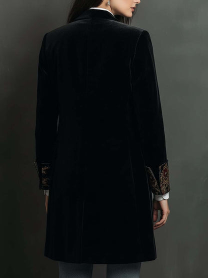 Véronique | Blazer ajusté noir à imprimé baroque