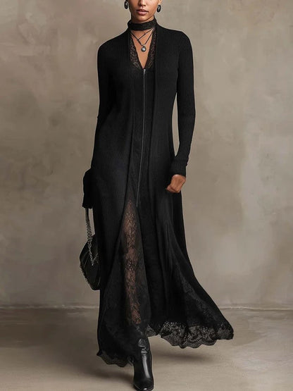 Vivian | Rib-Knit Maxi Dress with Lace