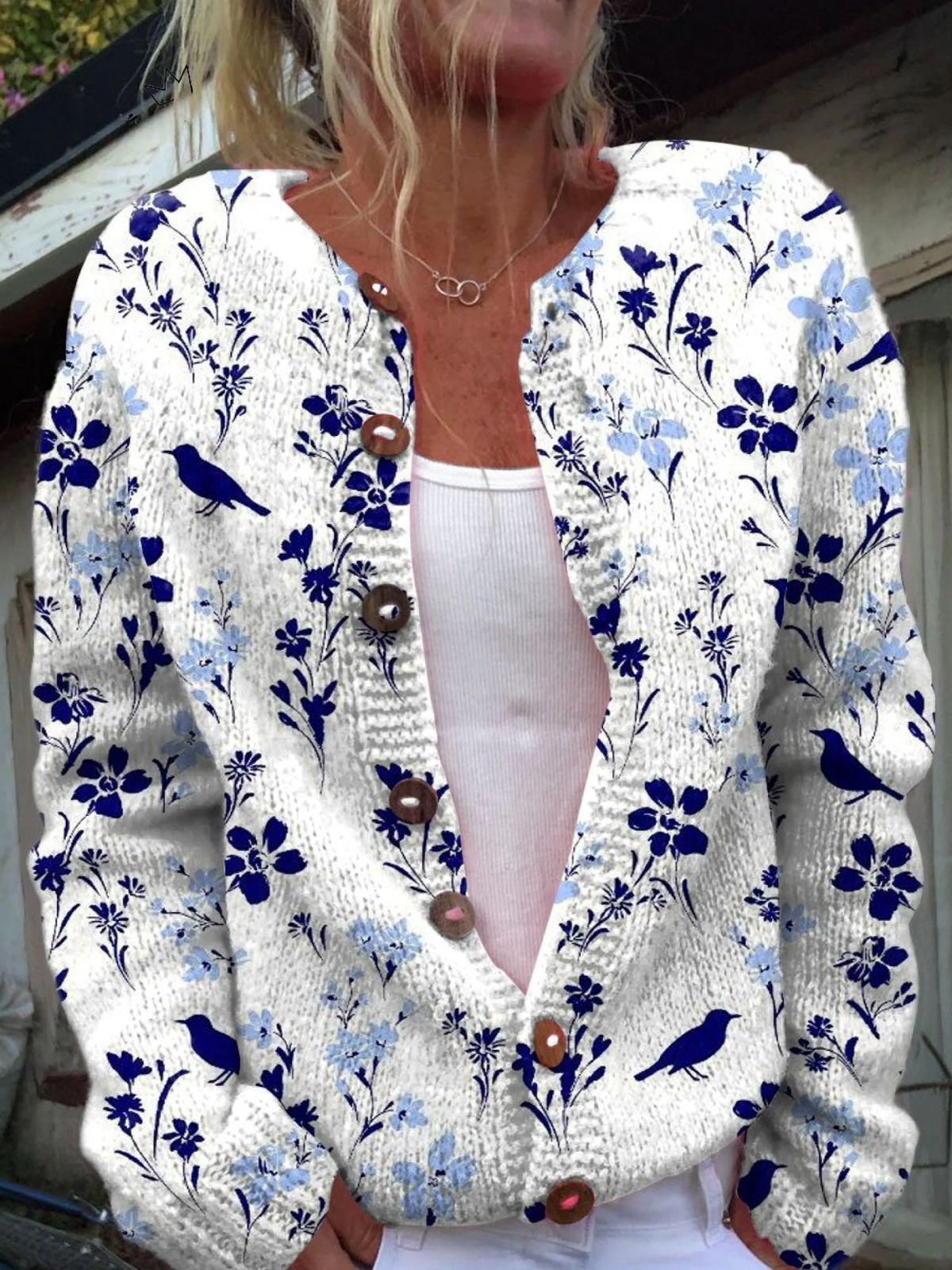 Vynora™ | Cardigan boutonné vintage à imprimé fleurs et oiseaux