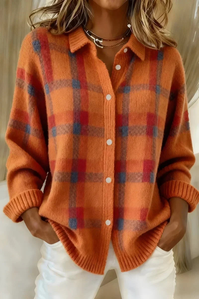 Megan™ | Cardigan boutonné en maille à carreaux