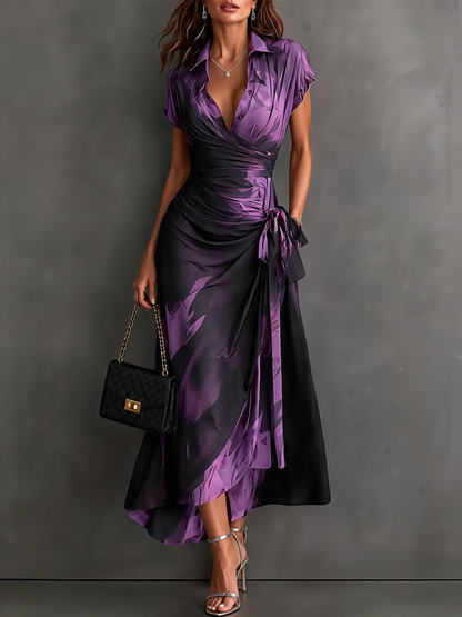 Celeste | Robe portefeuille midi à imprimé abstrait et ourlet à volants