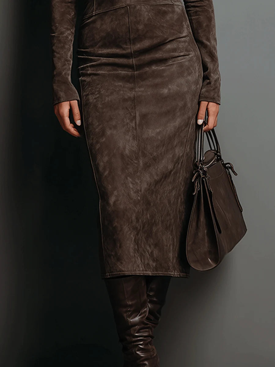 Lydia | Robe midi longue marron