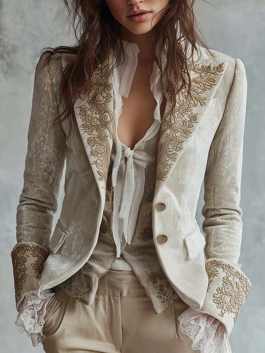 Geraldine | Ivory Embroidered Tailored Blazer