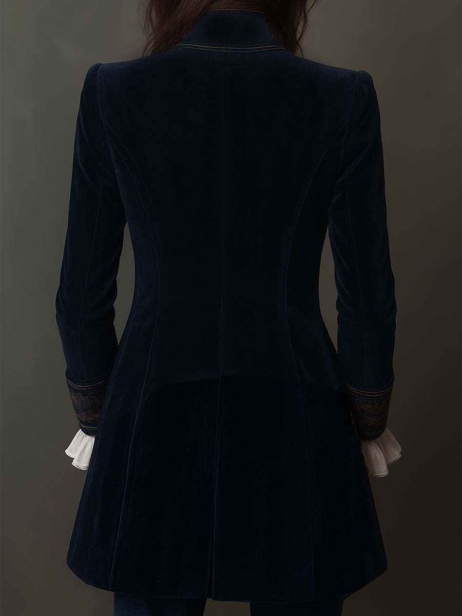 Gwendolyn | Veste longue vintage brodée bleu marine