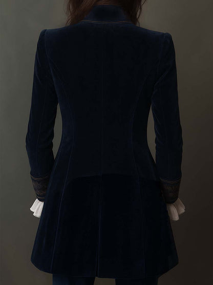 Gwendolyn | Veste longue vintage brodée bleu marine