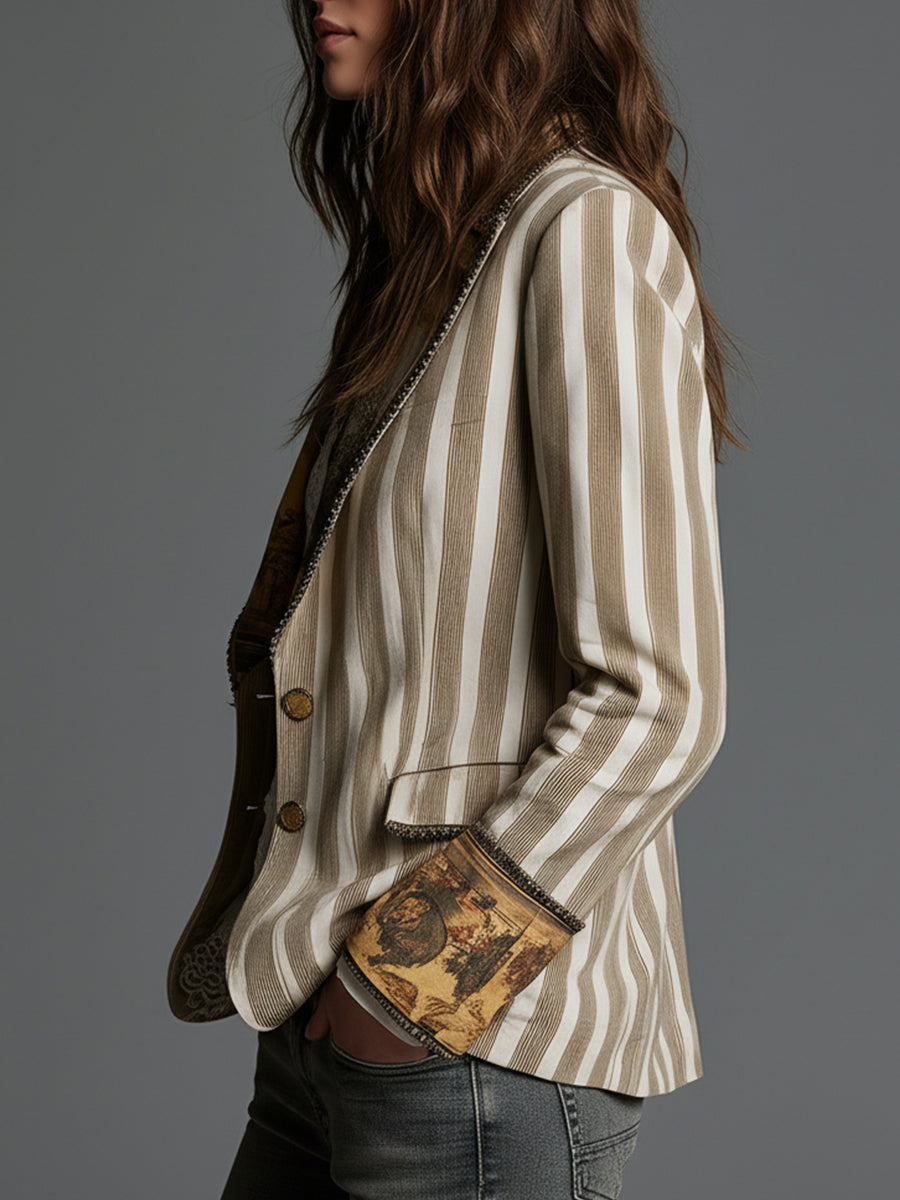 Tabitha | Boho Striped Blazer with Printed Collar