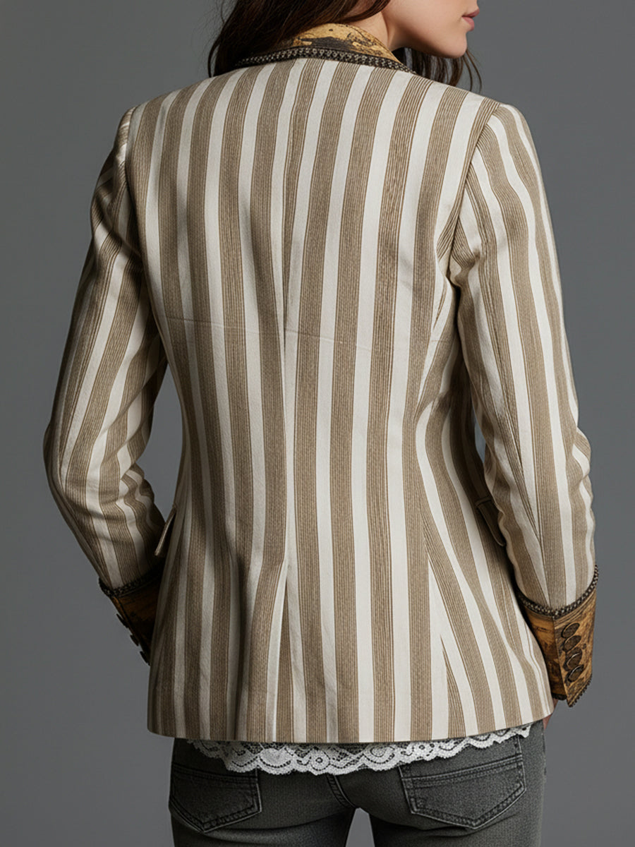 Tabitha | Boho Striped Blazer with Printed Collar