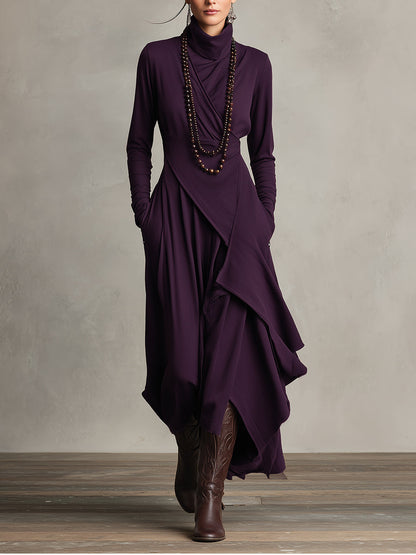 Rosalind | Robe longue bohème à col roulé et drapé asymétrique