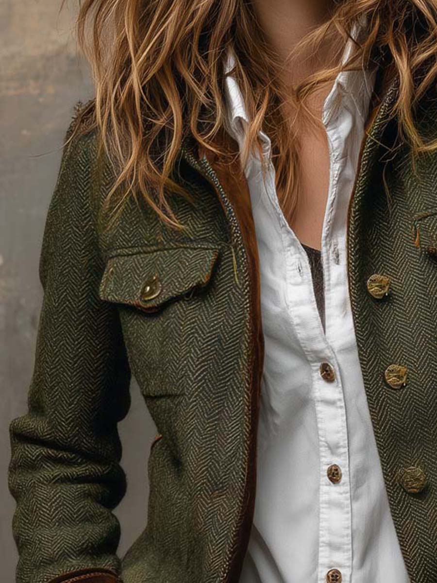 Theresa | Vintage Chevron Blazer with Contrast Piping