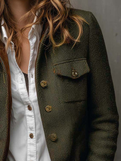 Theresa | Vintage Chevron Blazer with Contrast Piping
