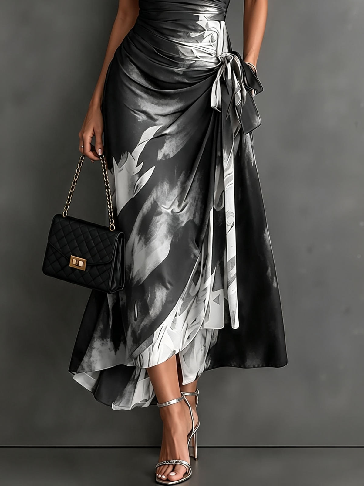 Celeste | Robe portefeuille midi à imprimé abstrait et ourlet à volants