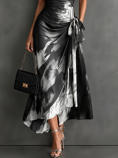Celeste | Robe portefeuille midi à imprimé abstrait et ourlet à volants