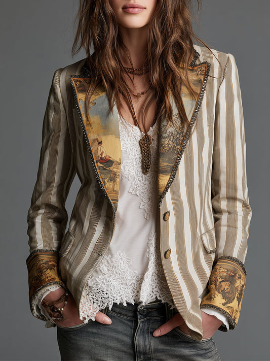 Tabitha | Boho Striped Blazer with Printed Collar