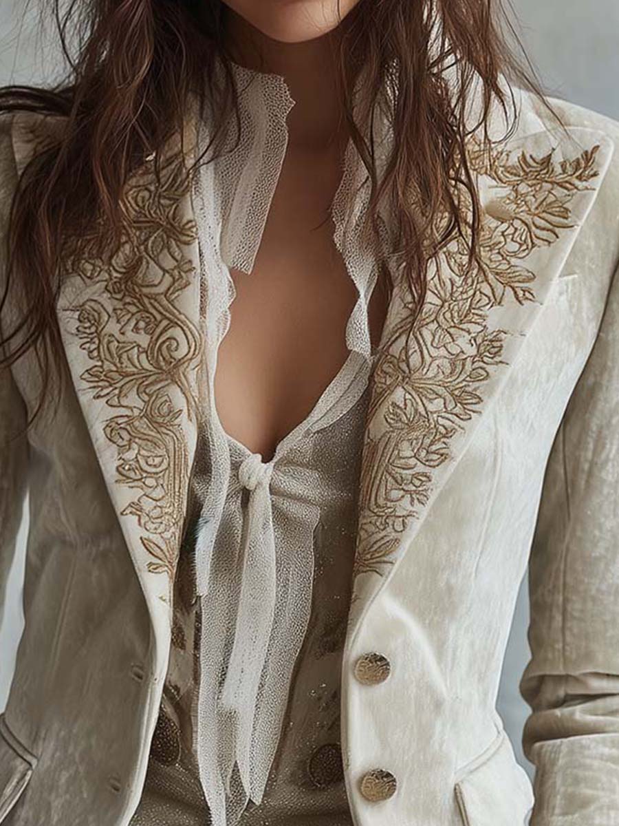Geraldine | Ivory Embroidered Tailored Blazer