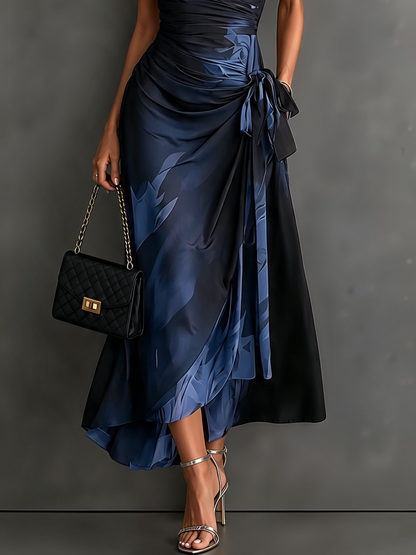 Celeste | Robe portefeuille midi à imprimé abstrait et ourlet à volants