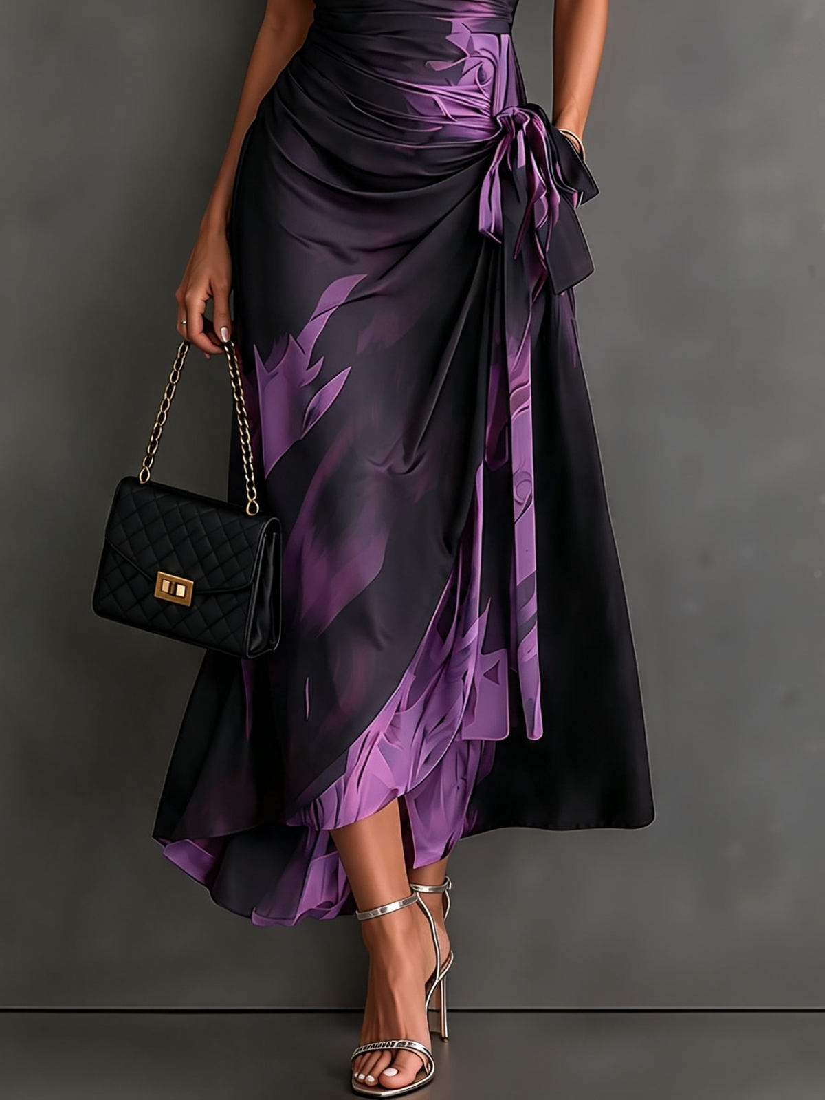 Celeste | Robe portefeuille midi à imprimé abstrait et ourlet à volants