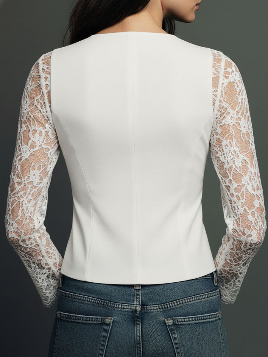 Évangéline | Haut blazer noir à manches transparentes
