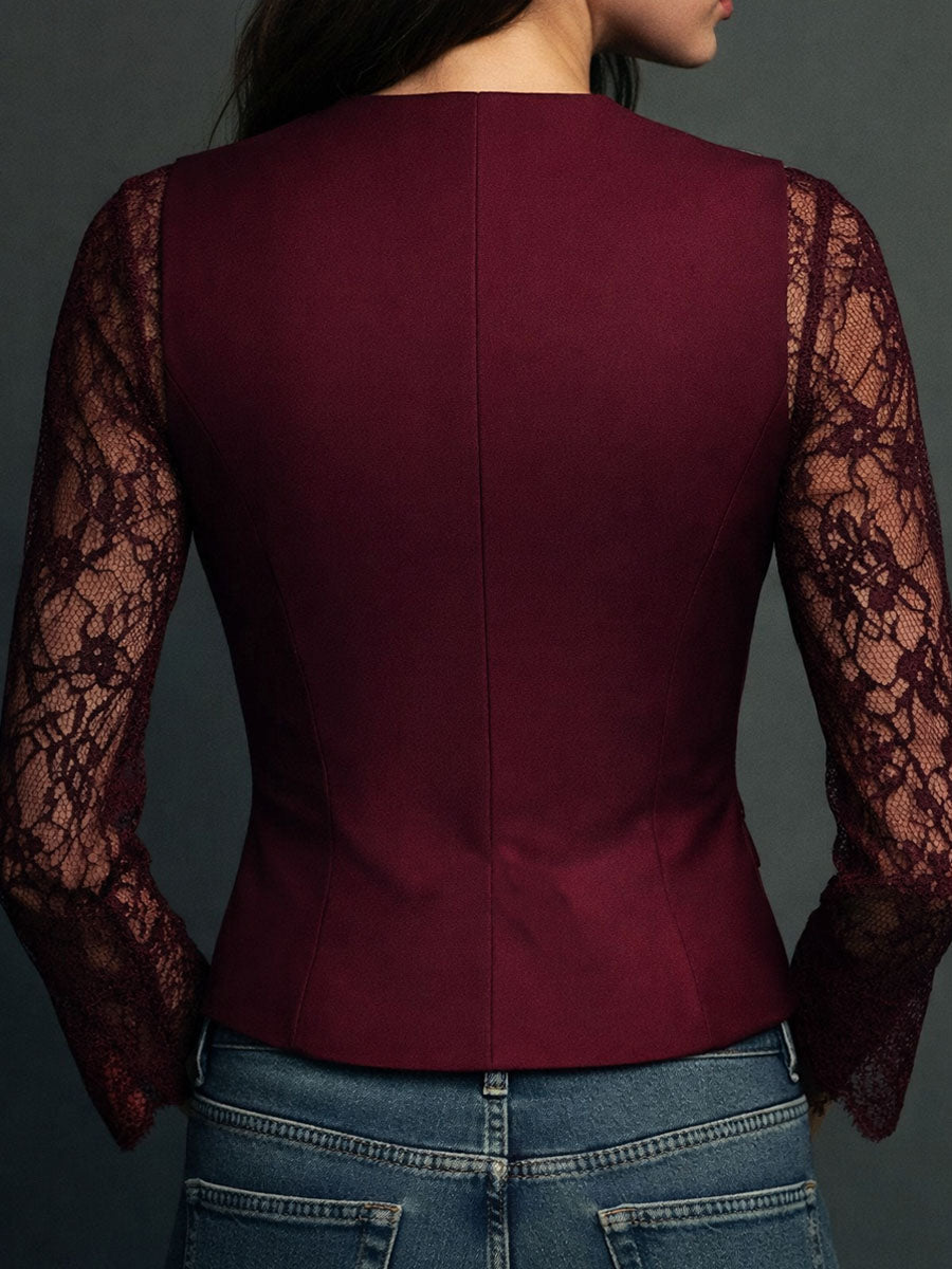 Évangéline | Haut blazer noir à manches transparentes
