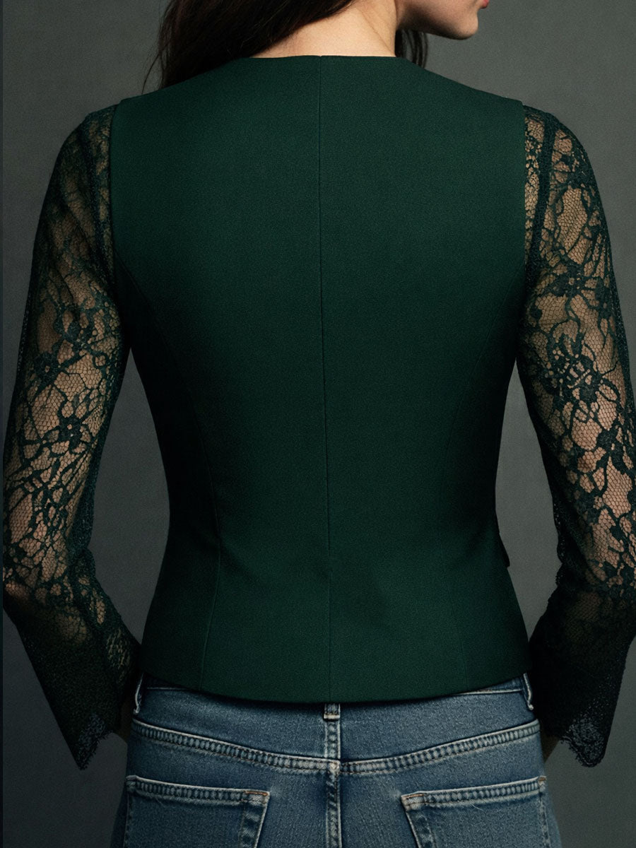 Évangéline | Haut blazer noir à manches transparentes
