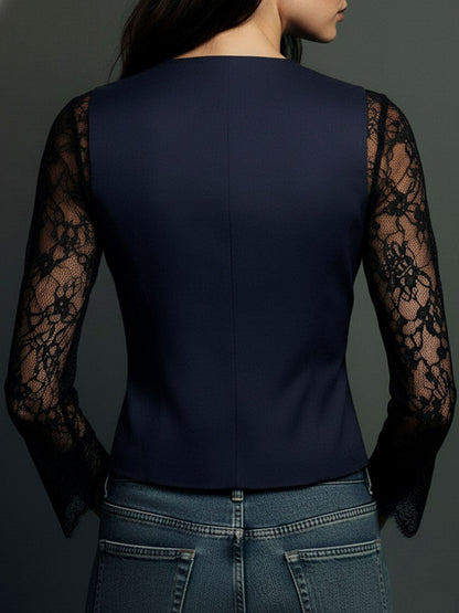 Évangéline | Haut blazer noir à manches transparentes