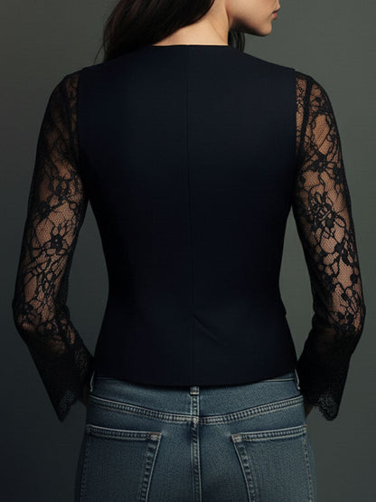 Évangéline | Haut blazer noir à manches transparentes